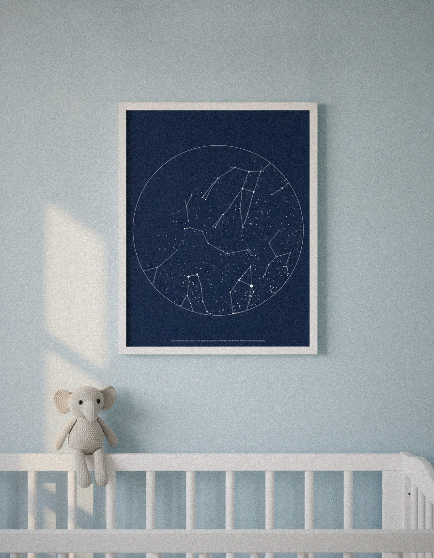 New baby star map styled in a nursery
